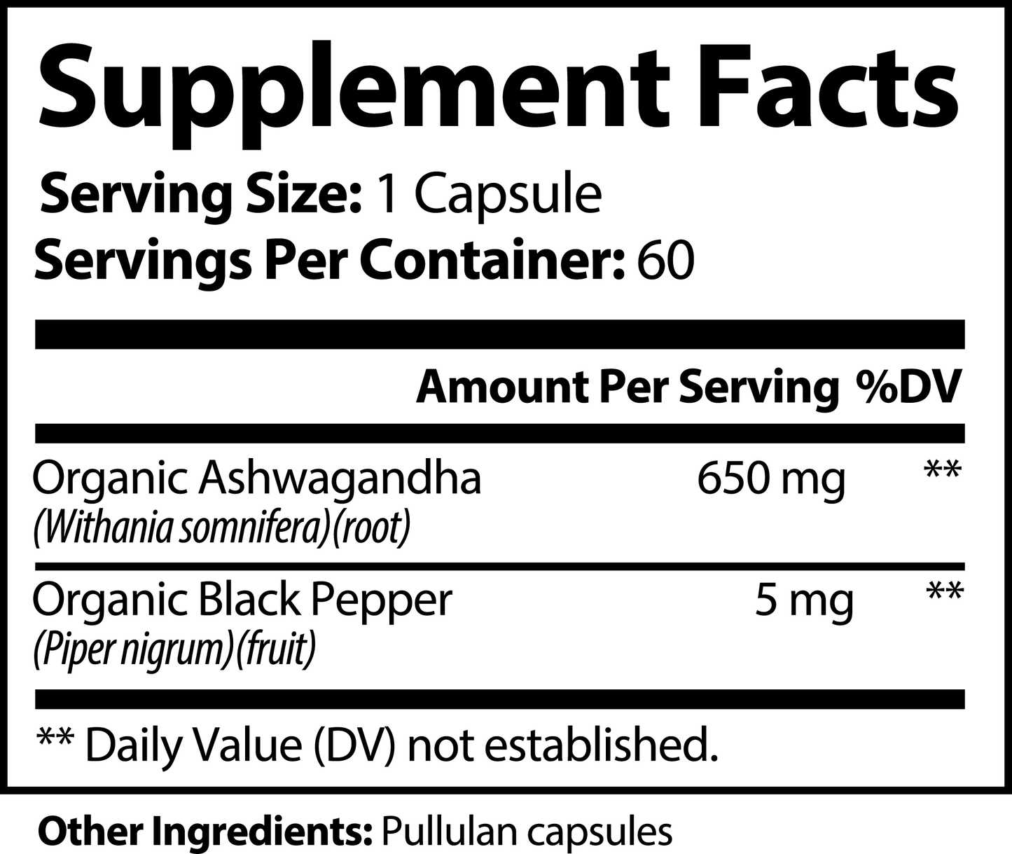 VitaNova Organic Ashwagandha – 650mg | 60 Vegan Capsules