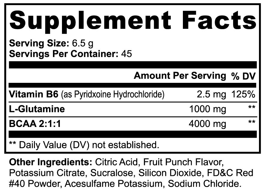 BCAA Shock Powder – 5000mg BCAAs + Glutamine | Fruit Punch Flavor