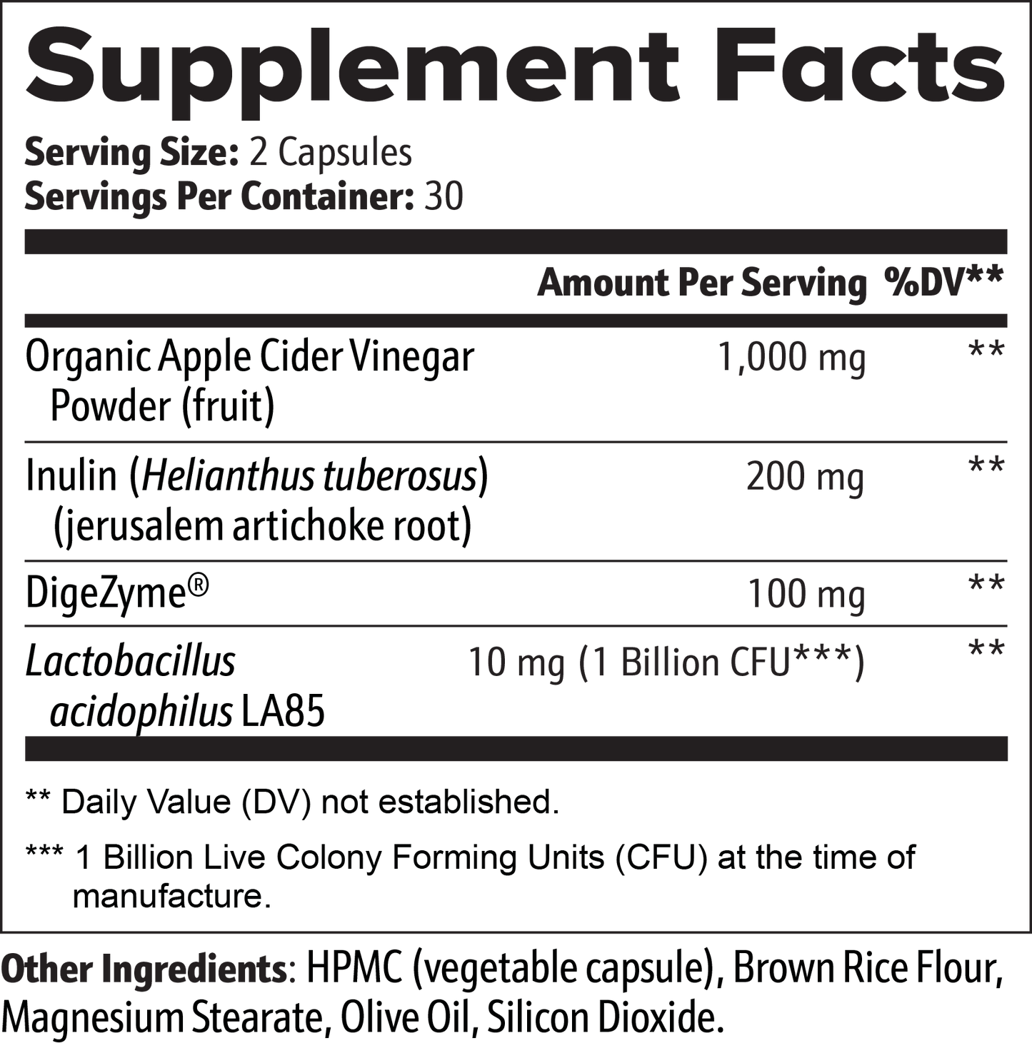 Supplement facts label for NovaGut Restore gut health dietary supplement.