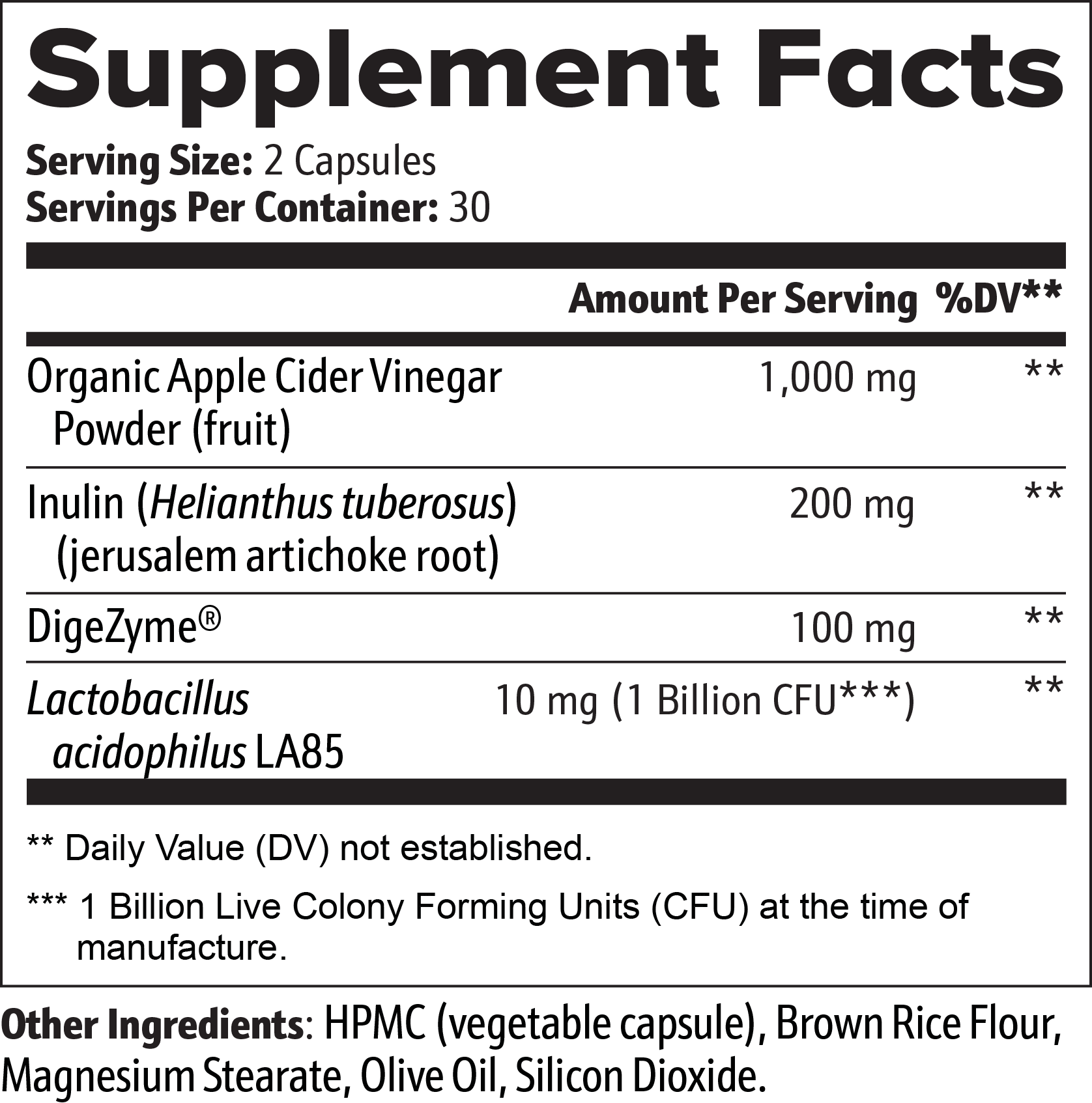 Supplement facts label for NovaGut Restore gut health dietary supplement.